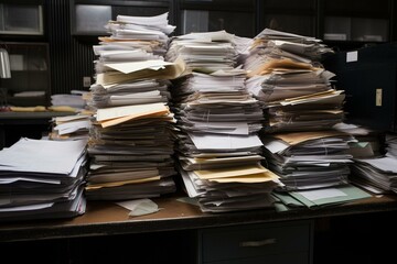 Piles of paperwork and folders. Generative AI
