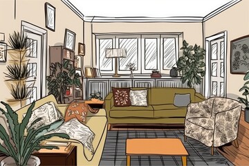 Canvas Print - cozy living room with various pieces of furniture. Generative AI