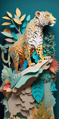 Naklejka na meble Leopard Background for Smartphone Wallpaper. 3D Papercut paper art craft color Background. Generative AI.