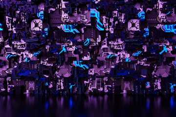 Aufkleber - 3D illustration of the Close up of the  colorful cyber armor on neon lights. Abstract Graphics in the style of computer games.