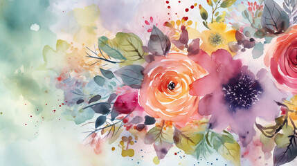 Wall Mural - Mother's day, watercolor flowers background, Generative AI