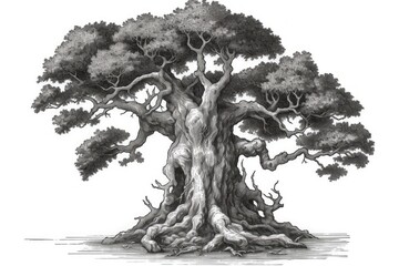 Wall Mural - monochromatic tree drawing. Generative AI