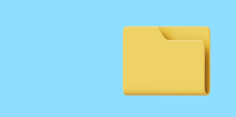 Poster - Yellow empty computer folder, side view. 3d rendering. Icon on blue background, space for text.