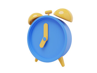 Poster - Minimal blue cartoon alarm clock, side view. 3D rendering. Icon on white background.