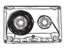 Hand Drawn Black And White Old Music Audio Cassette