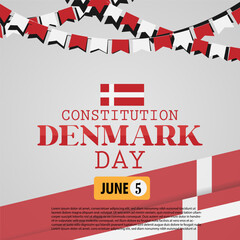 Wall Mural - Denmark Constitution Day June 5. Danish waving flag with Poster, banner Festival design vector illustration.