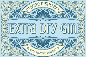 Sticker - Dry gin - ornate vintage decorative label