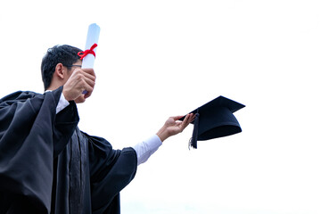 Wall Mural - Student with congratulations, graduates wearing a graduation gown of university.