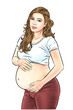 New mothers, big belly, feel the feeling of the baby in the womb gently. illustration