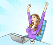 An accountant with his arms raised shows that he is relaxed and at ease with his work accomplished.illustration