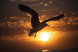 Portrait d'une mouette volant au coucher du soleil » IA générative