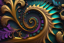 Luxurious Spiral Ornaments, Surreal Metallic Fractal Pattern, Fantasy Floral Ornate, Generative Ai