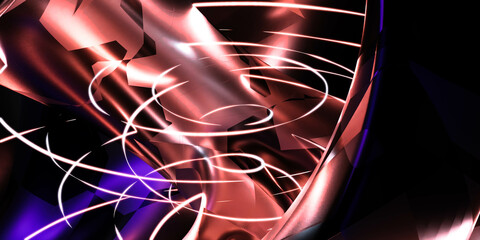 Poster - metallic object with laser lights 3d render illustration