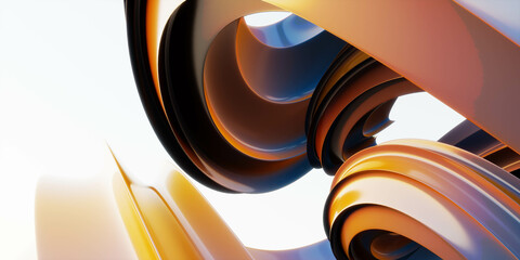 Poster - orange metallic geometric shape 3d render illustration