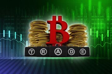 Poster - 3d rendering bitcoin sign currency in gold coin

