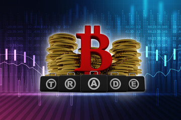 Poster - 3d rendering bitcoin sign currency in gold coin

