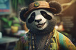 Panda en habits colorés et décontractés pour ses vacances » IA générative