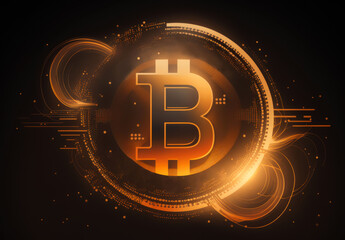 Aufkleber - Bitcoin on fire background. generative ai.