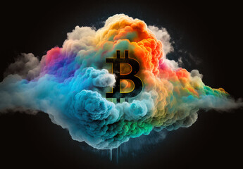 Aufkleber - Bitcoin on clou background. generative ai.