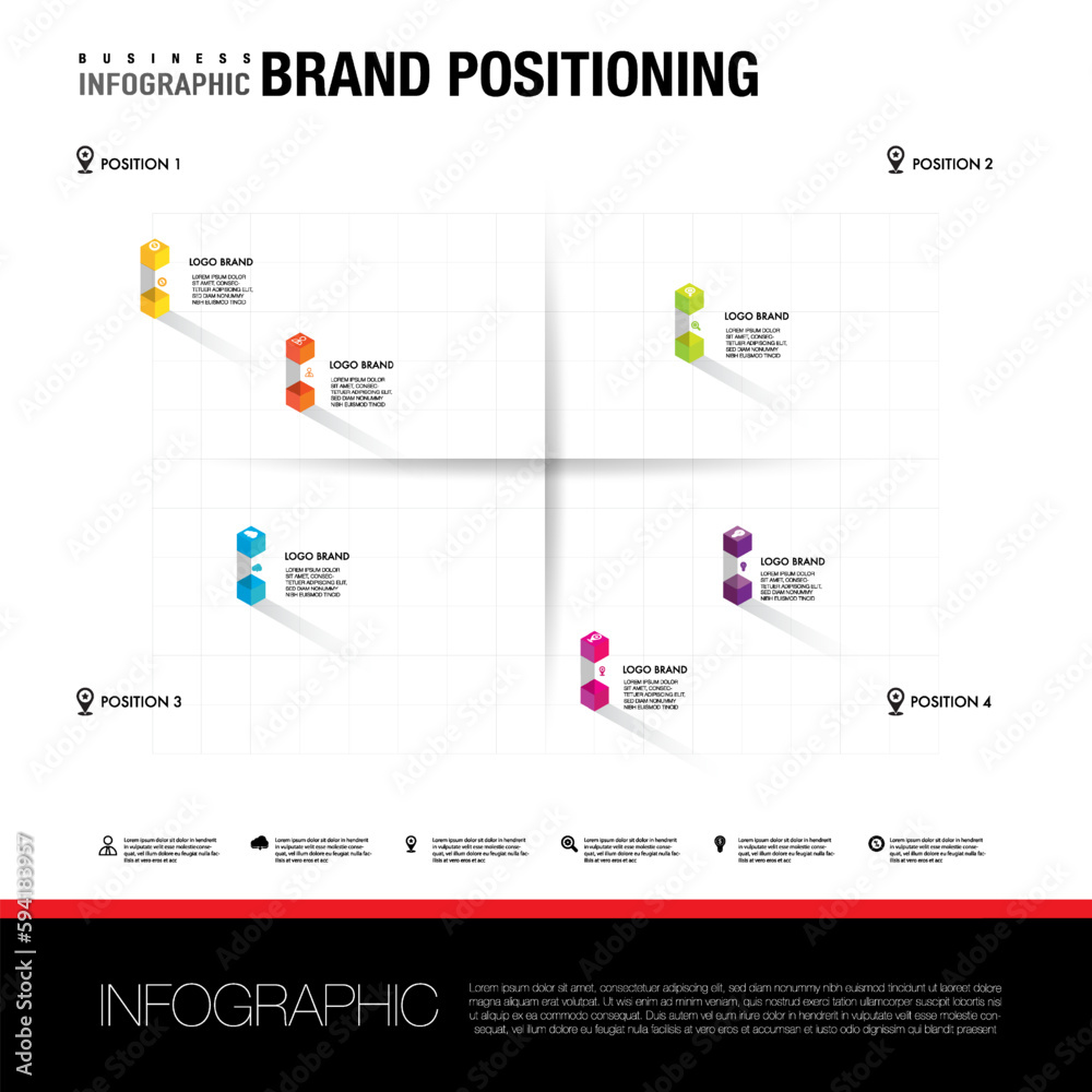Isometric brand positioning Infographic template chart for business ...
