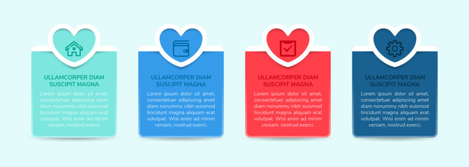 Poster - Vector heart or love Infographic report template made from lines and icons. combined with rectangle shape. four different colors that can be used. 