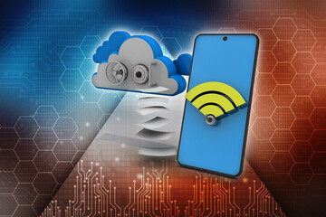 Poster - 3d rendering Transmitter mobile WiFi with cloud lock
