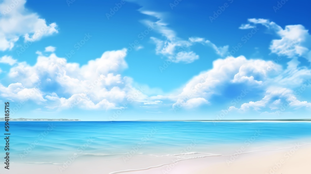 青い海と空と雲の風景のアニメ風イラスト generative ai Stock