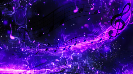 Fototapete - Music notes on fire abstract background. generative ai.
