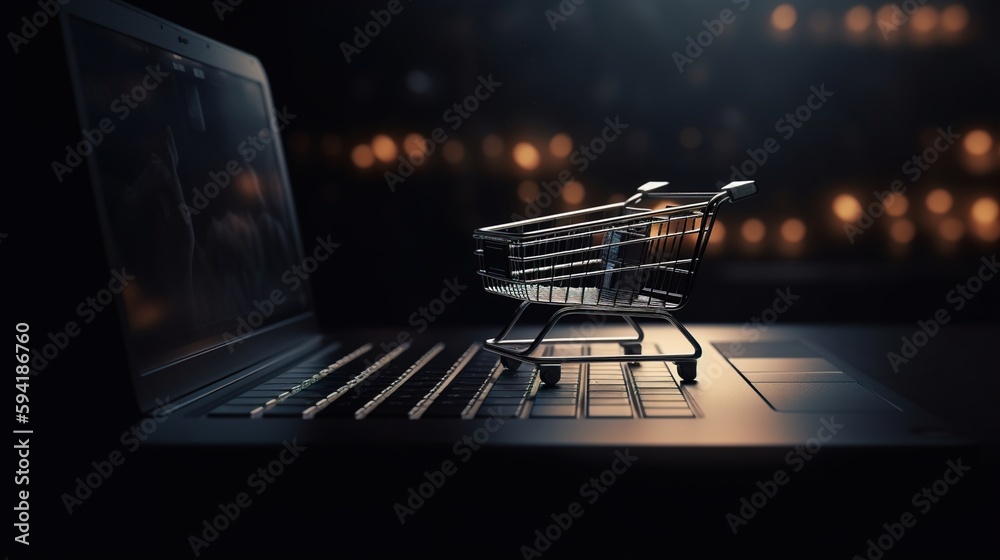 Generative Ai, shopping cart placed on top of a giant computer. Stock ...