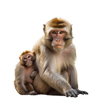 Barbary Macaque Monkey Family With Baby, Full Body. Generative AI