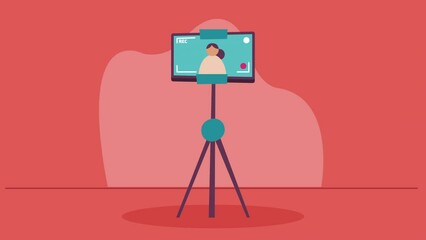 Wall Mural - female vloger in smartphone animation