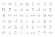 © Maria Zamchiy  - Cozy home outline icons big vector bundle, furniture, lamp, cactus, window, house plants, kitchenware and decoration isolated clip arts, domestic life line hand drawn symbols collection