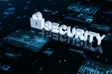 Poster - Creative security padlock on blue forex chart backdrop. Financial growth and data protection concept. 3D Rendering