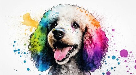 Aufkleber - illustration of watercolor dog, abstract watercolor background, generative ai.