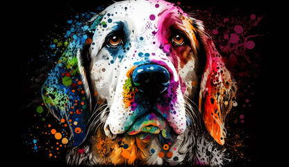 Poster - illustration of watercolor dog, abstract watercolor background, generative ai.