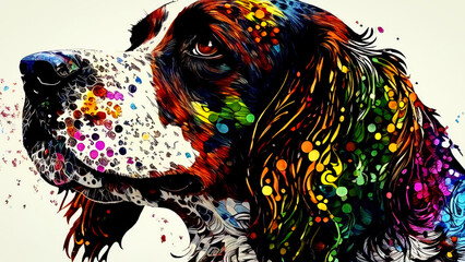 Poster - illustration of watercolor dog, abstract watercolor background, generative ai.