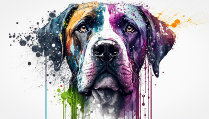 Poster - illustration of watercolor dog, abstract watercolor background, generative ai.