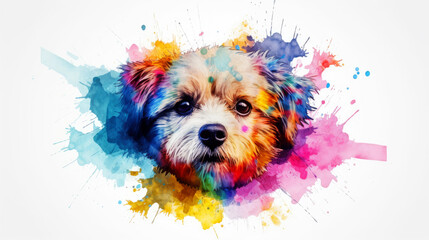 Poster - illustration of watercolor dog, abstract watercolor background, generative ai.