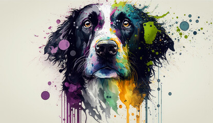 Poster - illustration of watercolor dog, abstract watercolor background, generative ai.