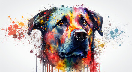 Poster - illustration of watercolor dog, abstract watercolor background, generative ai.