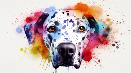 Poster - illustration of watercolor dog, abstract watercolor background, generative ai.