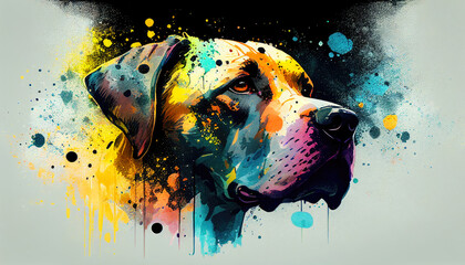 Aufkleber - illustration of watercolor dog, abstract watercolor background, generative ai.