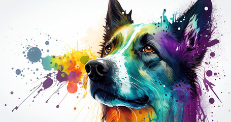 Poster - illustration of watercolor dog, abstract watercolor background, generative ai.