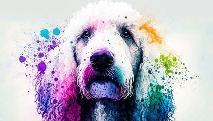 Poster - illustration of watercolor dog, abstract watercolor background, generative ai.