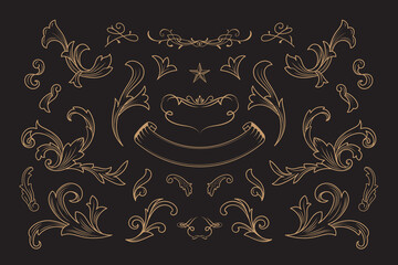 Wall Mural - vintage flourish baroque ornaments frame swirls and scrolls decorations retro design vector