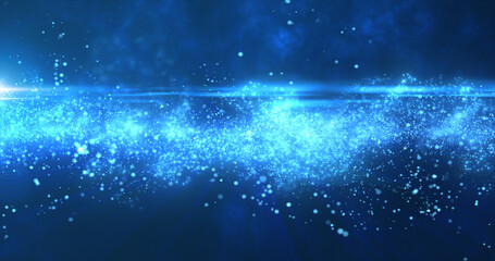 Poster - Abstract blue glowing flying waves of energy particles futuristic high tech background