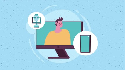 Wall Mural - male vloger in desktop animation