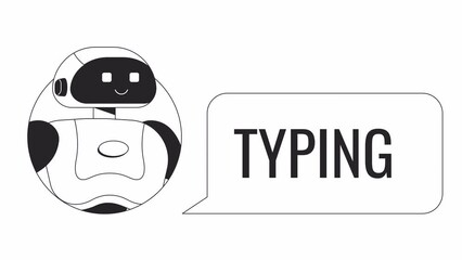 Poster - ai chatbot typing bw animation. animated virtual assistant answering question 2d flat monochromatic 