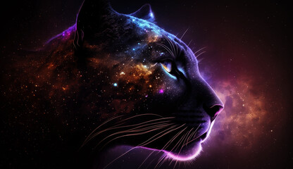 Poster - Panther in fire cosmic space. gnerative ai.