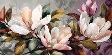 Beautiful Floral Botanical Pattern With Magnolia Flowers. Spring Concept. Generative AI